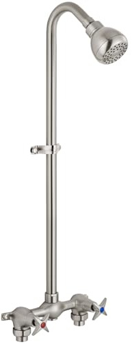 Aolemi Outdoor-Dusch-Set, Außenduscharmaturen, Wasserhahn-System mit Hochdruck-Duschkopf, freiliegende 2-Griff-Dusche mit Messing-Mischventil, 15,2 cm Mitte, ohne Seifenschale, gebürstetes Nickel