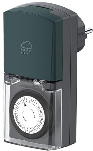 G-Homa Temporizador para exteriores, 24 horas, con protección para niños y cubierta protectora, IP44, resistente al agua, para luces, bombas de piscina, decoración navideña