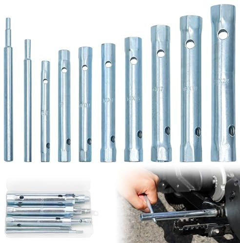 Rierousy 10 Pièces Jeu de Clés à Tubes, Clés à Douille Tubulaires, Cle a Pipe avec Gants 8 x 10-15mm avec 2 Barres, Clé à Pipe pour Automobile Réparation Plombier Robinets