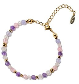 Hannah Store Fische Amethyst Mondstein Jadeit Premium Sternzeichen Armband mit Natursteinen eleganter Damen Schmuck verstellbares Naturstein Armband mit mehrfarbigen Edelsteinen