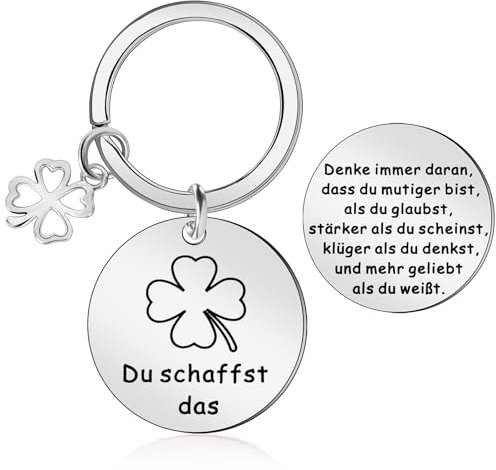 Johiux Doppelseitiger Glücksbringer Schlüsselanhänger und Glücksbringer Prüfung Münze Vierblättriges Kleeblatt,Mutmacher Schulanfang Schutzengel Schlüsselanhänger Aufmunterung Geschenke.