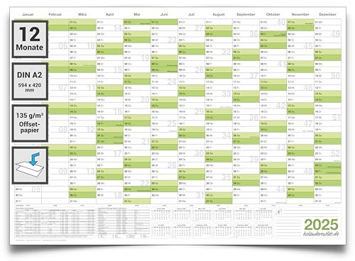 Wandkalender 2025 – Jahresplaner gefaltet (DIN A2 59,4 × 42,0 cm), ideal für Büro & Homeoffice, übersichtlicher Kalender auf Deutsch, perfekter Planer für das Jahr 2025 von Kalenderoutlet
