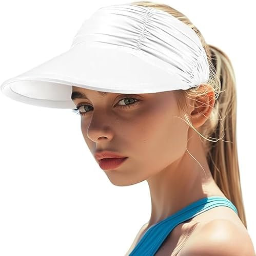 Baynetin Womens Sun Visor Hat Wide Brim UPF 50+ UV Protection Summer Topless Beach Hat Foldable Quickly-Dry Sun Protection Beach Sport Cap (Z_White)