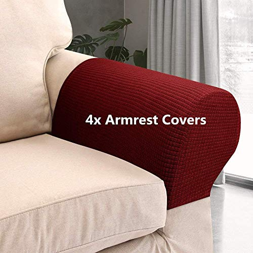Armrest Chair Covers, Set of 4 Stretch Armchair Covers for Arms,Spandex Polyester Sofa Arm Caps Non Slip Armrest Covers for Chairs Furniture Protector Armchairs Sofa Couches Recliner (Wine Red)