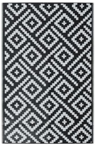 vidaXL Outdoor Teppich, Gartenteppich Beidseitig, Balkonteppich Terrassenteppich UV-beständig, Läufer Teppich für Balkon Terrasse, Weiß Schwarz 190x290cm PP
