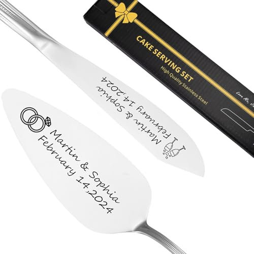 Filhome Tortenheber Tortenmesser Hochzeitsgeschenk Personalisiert Edelstahl Kuchenheber Gold Silber Rosegold Kuchen Besteck Set für Brautpaar Party (Silber)