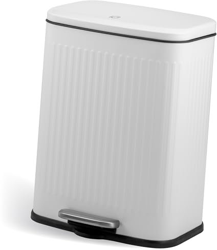 eluno Treteimer, Abfalleimer, Küchenmülleimer, 13 Liter Fassungsvermögen, Mülleimer Abfallbehälter für Küche, Bad, Schlafzimmer mit herausnehmbaren Kunststoffinneneimer (Weiß)