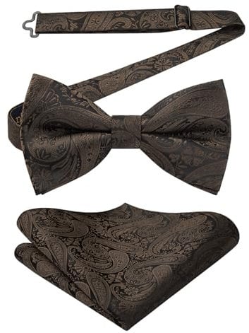 Enlision Fliege Herren Braun Anzug Fliegen Mit Einstecktuch Paisley Vorgebunden Schleife für Hochzeit Party Abend