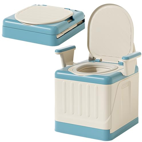 Morlinca Toilettenstuhl, Toilettenstühle Klappbar, Duschstuhl mit Armlehnen und Rückenlehne, Antirutschenden WC-Stuhl für Behinderte, Senioren und Schwangere,Blau