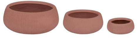 Decor Space Pots Ribbed en fibre de verre et argile terre cuite pour fleurs et plantes d'extérieur Lot de 3 (Bas)