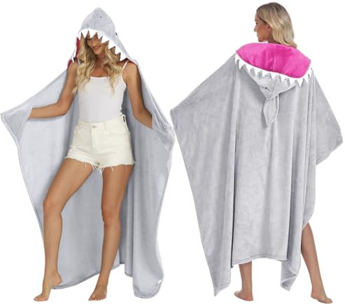 Peelanmall Decke mit Ärmeln und Kapuze, Personalisierte Tragbare für Frauen,Süße Freundin Decke,Süße Hai-Decke,Kuscheldecke Flauschig Geschenke für Mädchen Kinder 130 * 150cm