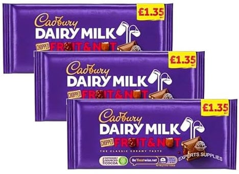 Sweet Treat - Dairy Milk Fruit and Nut Chocolate Bar PMP 95g (3 x 95g) Milk chocolate with dried grapes and chopped almonds | Delightful Treats | Gift for All Occasions By Experts Supplies