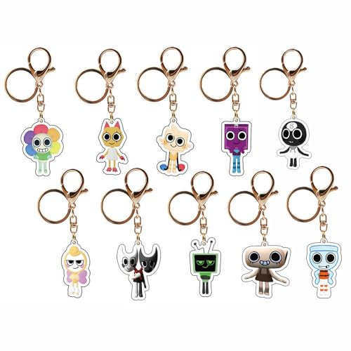 10 Pcs World for Dandys Schlüsselanhänger Game Figur Dandys Cosplay Zubehör Worlds Dandys Acryl Anhänger Set Dandys Worlds Goob Vee Deko