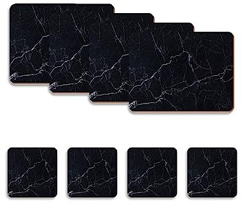Naivasha Homeware Placemats and Coasters Set of 4 - Heat Resistant, Waterproof, Non-Slip Cork Table Mats in Matte Finish, Elegant Placemats & Coasters for Cups, Mugs, Plates & Pans - Black Marble