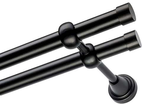 Voppi Gardinenstange 380cm doppelt in schwarz innen mit Abschlussstreben Deko Vorhängen Lang