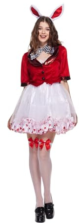 EraSpooky Damen Kostüm weißes Kaninchen für Erwachsene Mädchen Halloween Osterhasen Kostüme Verkleidung Size L