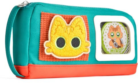 Lanxivi Federmäppchen mit großem Fassungsvermögen, Bezauberndes Katzen-Federmäppchen, Stiftetasche für Teenager, Mädchen und Jungen, mit magischem Aufkleber und Deko-Abzeichen, Grün