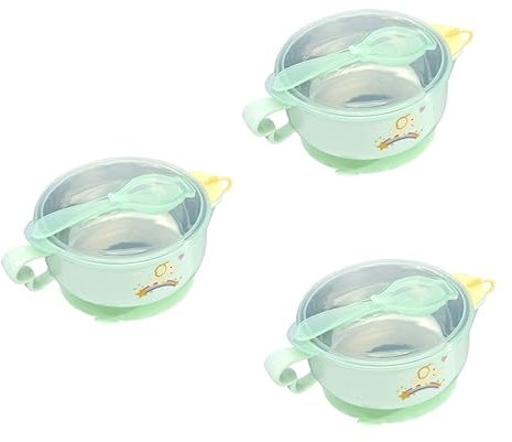 RORPOIR 3 Sets Geschirr Tasse Löffel Entwöhnungs Gefriertablett Kleinkind Schüssel Töpfe Fütterung Saugnapf Platte Entwöhnungslöffel Futterstation