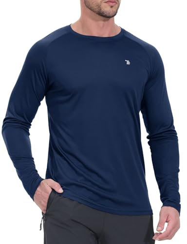 Rdruko Langarmshirt T-Shirts für Herren UV Shirt Funktionsshirt Sonnenschutz Laufshirt Outdoor Rashguard Sportshirt Männer Sommer-Marineblau XXL
