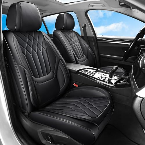 LANGSHI Auto Sitzbezüge Vorne und Hinten 5 Stück, Wasserdichtes Leder Auto Schonbezüge Komplettset, Universelle Passform für die meisten Autos SUV Pick-up Truck (Schwarz)