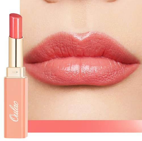 Oulac 2 in1 Lippenstift und Lip Balm, Saftiger und Glänzender lippenpflege Lippenstift,Geschmeidige und Hydratisierte Lippen, Glänzendes Finish für trockene, rissige Lippen, Vegan (18) Coral Rhythm