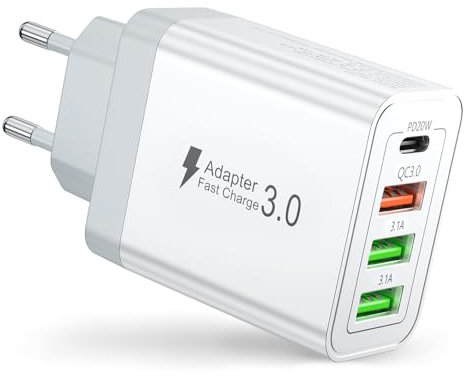 Chargeur USB C, 40W 4 Port Prise USB C Chargeur Rapide, Multi Secteur PD+QC 3.1A Type C Adaptateur pour iPhone 16 15 14 13 Pro Max Plus, iPad, Samsung S22 S23 S24 S25, iWatch,Petit Ventilateur