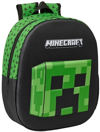 Minecraft 3D Schulrucksack mit 3D-Design, anpassbar an den Wagen, ideal für Kinder verschiedener Altersgruppen, bequem und vielseitig, Qualität und Widerstandsfähigkeit, 27 x 10 x 33 cm, bunt, M