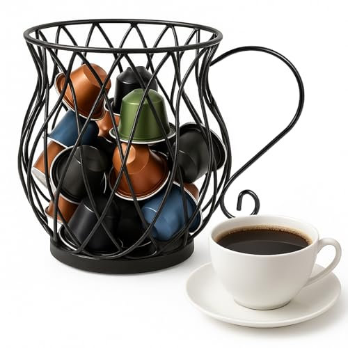 CROWNSHOP Coffee Pod Holder Coffee Pod Basket for Counter Coffee Bar Coffee Capsule Metal Coffee Capsule Storage for Counter Coffee Station Organizer Coffee Bar Accessories (12x14x10cm)