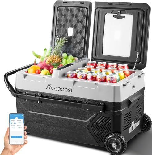 AAOBOSI Kompressor Kühlbox,42L Auto kühlbox mit App-Steuerung, Kühlbox zur Lagerung von Getränken und Lebensmitteln, -20°C - 20°C, Auto kühlschrank für Autos, Wohnungen, Reisen und Partys usw