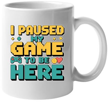 Excudo Trade LTD I Paused My Game to Be Here Mug Funny Gamer Coffee Cup Controller Video Game Gift for Him Her Geek Nerd Gaming Mug for Console Players Kids Teens and Adults White Mug
