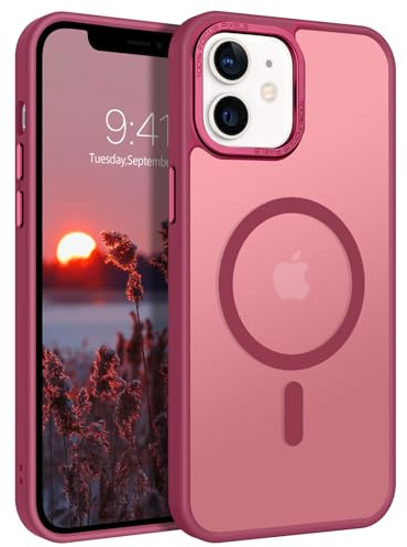 GaoBao für iPhone 12 Hülle, iPhone 12 Pro Hülle [Kompatibel mit MagSafe] Durchscheinende Matte Magnetische Stoßfeste Anti-Fingerabdruck Schutzhülle, Handyhülle iPhone 12/iPhone 12 Pro Case, Dunkelrot
