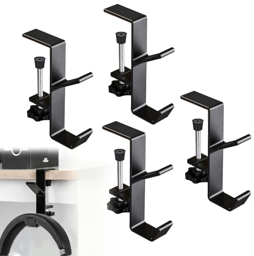 NICEWAT 4pcs Desk Mount Bag Holder, Portable Handbag Hook with Adjustable Arm Clamp, Backpack Handbag Headphones Holder, Heavy Duty Handbag Hanger for Tables to Reduce Clutter & Save Space