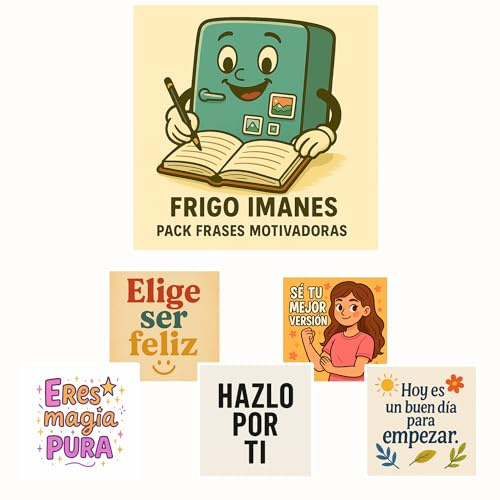 Pack de 5 imanes Decorativos para Nevera o Pizarra magnética. Medidas 7x7 cm | Diseños Divertidos y Originales | Regalo Ideal para casa, Cocina u Oficina – Frigo Imanes (Frases Motivadoras)