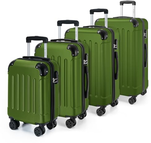 YONSLY Gepäckset Suitcase, Reisekoffer, Trolley Rollkoffer Handgepäck, Hartschalenreisekoffer mit 360° Lenkrollen, Zahlenschloss, Mehrstufiger Teleskopgriff (S-M-L-XL-Set, Olive)