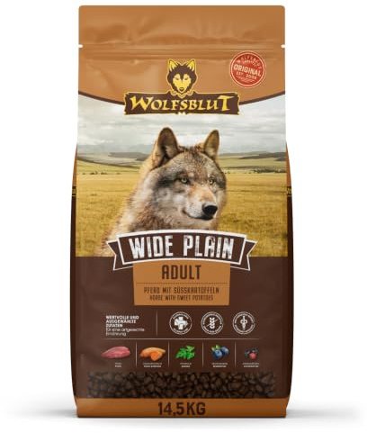 WOLFSBLUT – Wide Plain Adult | Trockenfutter mit wertvollen Superfoods für ausgewachsene Hunde. Getreidefreies Alleinfutter ohne Zusatzstoffe im Beutel | 14,5kg Pferd