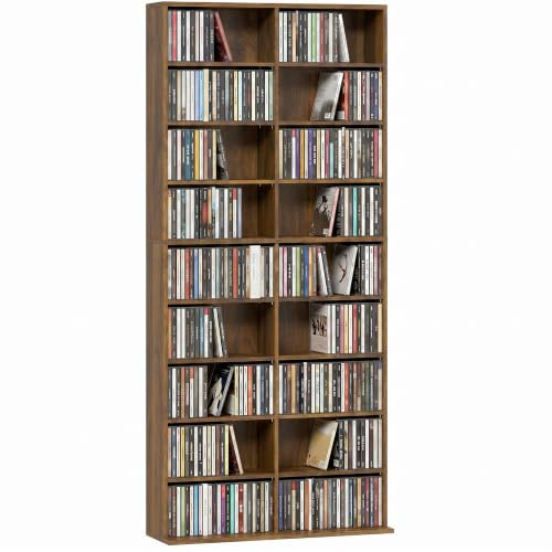 HOMCOM Rangements pour CD et DVD 18 Compartiments 78,5x24x175cm Noyer Foncé