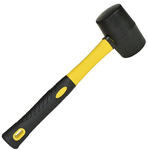 16oz Black Rubber Mallet Non Marking Hammer with Fibreglass Handle Shaft