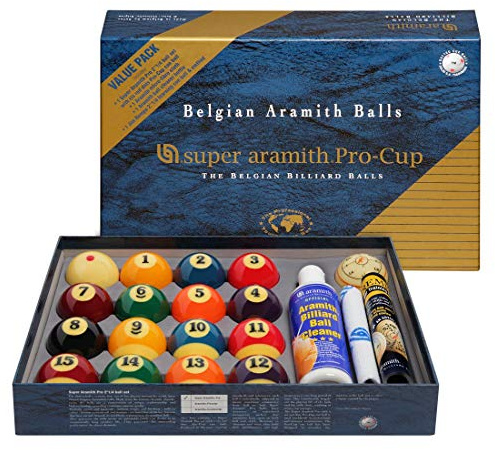Aramith Super Pro-Cup 2.5 Super Pro Pool Balls Value Pack with 6 Red Pro-Cup Spots, Microfibre Cloth, Ball Cleaner, Jim Training Ball 2.5 Fill