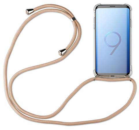 Hülle Kompatibel mit Samsung Galaxy S9 | Handykette Smartphone Halskette Hülle mit Band | Handyhülle mit Kordel zum Umhängen Kompatibel für Galaxy S9 | Beige/Braun