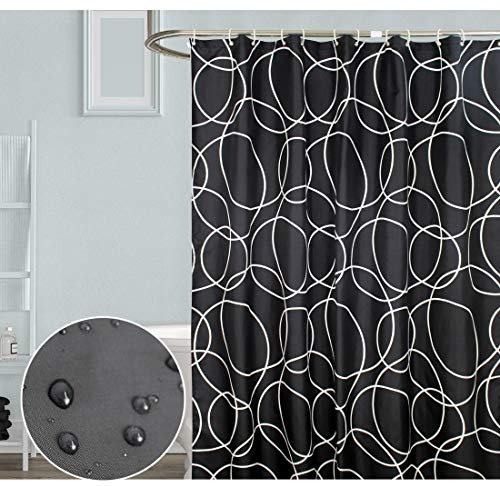 Tennove Shower Curtain 240 x 200cm Mildew Resistant Geometric Thick Polyester Fabric Black Bathroom Shower Curtain Waterproof Washable Bath Curtain with Hooks, Weighted Hem