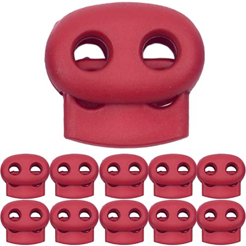 Kordel Stopper, 2-Loch, 10 Stück, Dunkelrot, für bis Ø 4 mm Kordeln, Band Klemme Jacke, Bekleidung, Rucksack, Gummikordel Stopper, Schnellverschluss Schnürsenkel, Schnur Rutsche, Tanka Kordelstopper