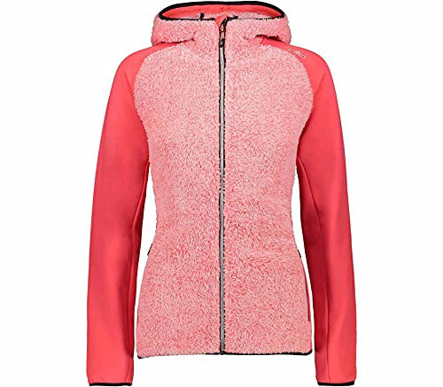 CMP Giacca Stretch in Pile Teddy con Cappuccio, Donna, Red Fluo, 46, Red Fluo
