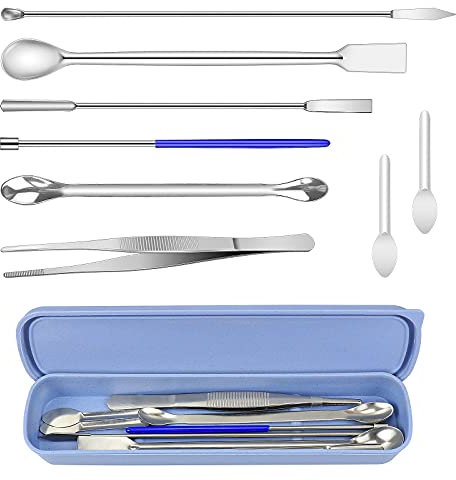 Dreamtop 8 Stück Edelstahl Mikro Spatel Laborspatel Mikro Schaufel Satz Kapsel Füllung Labor Probenahme Löffel Mischspatel mit Pinzette für Pulver Gel Kappen Füller