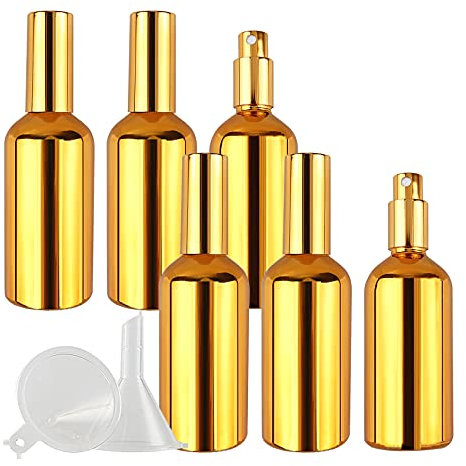 ZEOABSY Pack of 6, 100ml UV Coated Glass Perfume Spray Bottles & 1pcs Funnel, 100 ml Refillable Empty Fine Mist Travel Atomiser Sprayers, Ideal for Cosmetic, Water, Travel