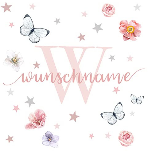 Little Deco Wandtattoo Sterne & Wunschname I Wandbild 131 x 53 cm (BxH) I Kinderzimmer Babyzimmer Wandaufkleber Mädchenzimmer Blumen Wandsticker Aufkleber DL754