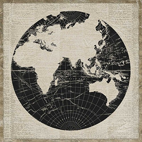 ART-PRINT-on-matt-paper-220gr- World News II Medley Elizabeth - Maps square Image world news globe map black beige newsprint words Fine art Print 24_X_24_in