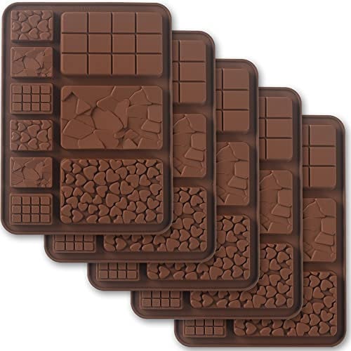 Cozihom Break Apart Silikon-Schokoladenformen, Schokoladenriegelformen, hausgemachte Protein- und Energieriegelformen, 5 Packungen, Braun