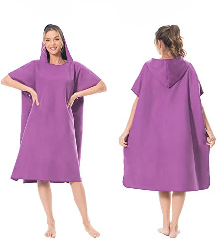 MOKANI Bata cambiadora de toalla de microfibra con capucha para playa, surf, natación, cambio de traje de neopreno, secado rápido y peso ligero, se adapta a hombres, mujeres y adultos (morado)