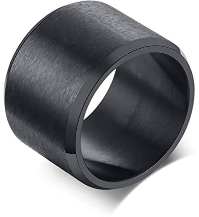 Musihy Ehering Herren, Hochzeit Ringe Paar Ring Edelstahl 15MM Einfaches Ringband Schwarz Ringgröße 9