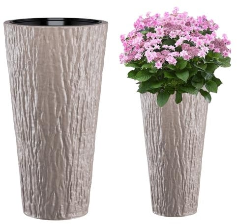 MELTOM Blumenkübel Blumentopf Rund Slim Pflanzkübel mit Herausnehmbaren Einsatz DEKORATIV (Taupe, XXL)